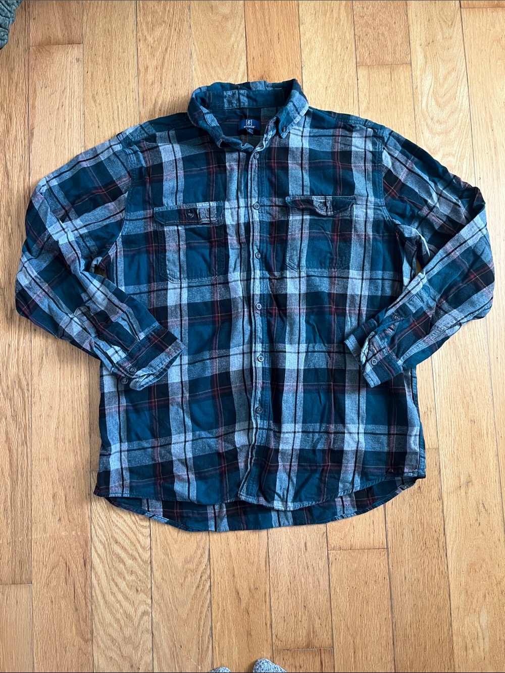 Men's Casual Plaid Button-Down Shirt - Teal and Blue